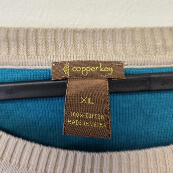 Copper Key Embroidered Boatneck Sweater Teal XL - Picture 4 of 5
